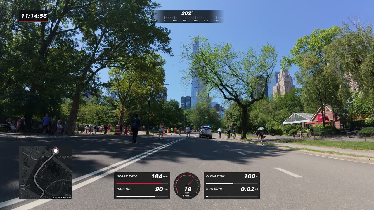 Race HUD look: gauges over a Central Park bike ride