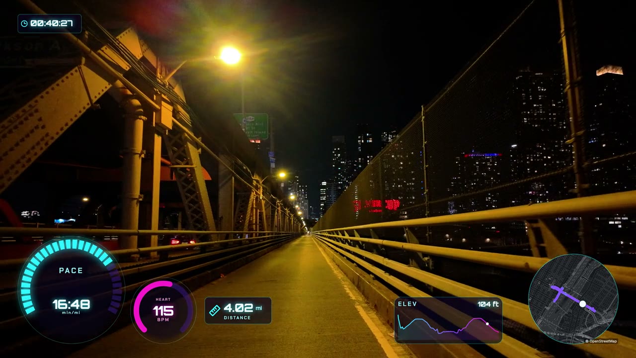 Night walk, showing pace with GaugeReel gauges